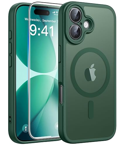 FNTCASE for iPhone 17 Case, Fit for Magsafe, Green | Screen Protector, Translucent Matte, Military Grade Drop Proof, Shockproof Protection Bumper, Protective Magnetic Phone Cover