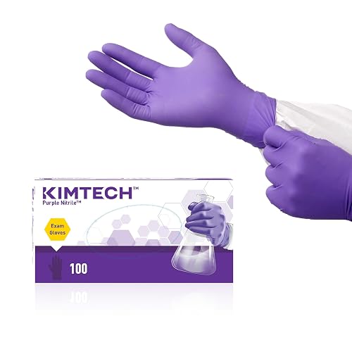 Ansell Kimtech Purple Nitrile Disposable Exam Gloves, Size S, 100/Dispenser | Purple, Size 7 (S), unisex nitrile exam gloves with 5.9 mil, powder-free comfort & textured tips, ideal for lab & food prep