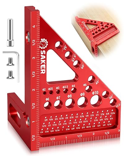 Saker 3D Multi-Angle Measuring Square Tool, Aluminum Alloy Carpenter Square | 0-90° Precision Hole Scribing Ruler with Angle Pin for Woodworking, Engineering, and Construction Projects