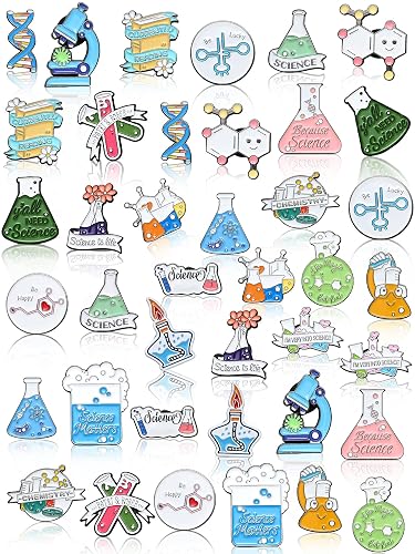 40 Pcs Science Enamel Pins for Badge Science Brooch Pins Bulk | Lapel Laboratory Chemistry Pin, Cute Kawaii Cartoon Backpacks Decor, Back to School Teacher Lab Week Gifts Adult Kids Cap Bag
