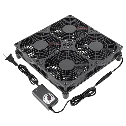 Qirssyn Router Laptop Cooling pad 4X 120mm Computer Fan with AC Plug Variable Speed Fan for DIY Electronics TV Box Cabinet Computer Game Equipment Cooing