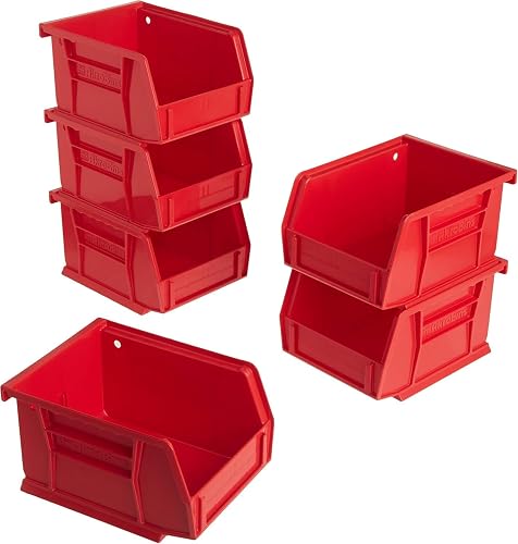 Akro-Mils 30210 AkroBins Plastic Storage Bins, 5"x4"x3", Red, 6-Pack | Space-Saving Stackable Bins for Garage, Pantry, Craft Organization