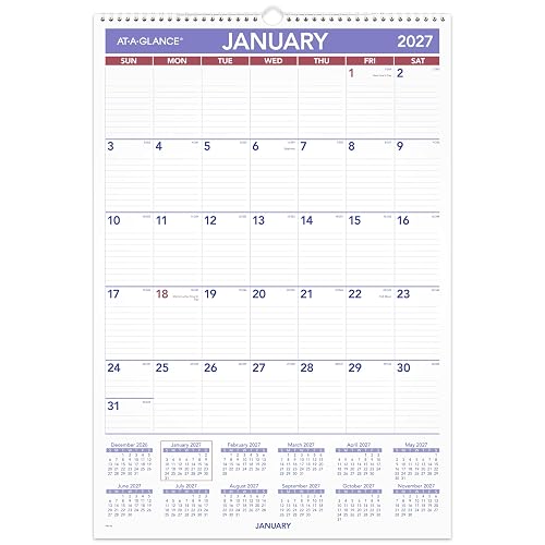 AT-A-GLANCE 2027 Wall Calendar, Monthly, 15.5" x 22.75" Planner, Ruled Daily Blocks (PM32827), White