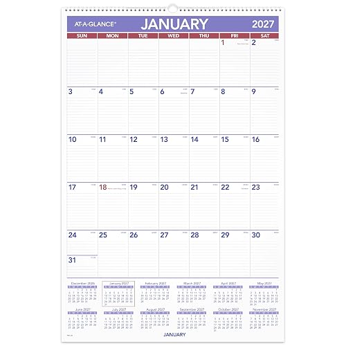 AT-A-GLANCE 2027 Wall Calendar, Monthly, 508 x 762 Mm Planner, Ruled Daily Blocks, PM42827, White