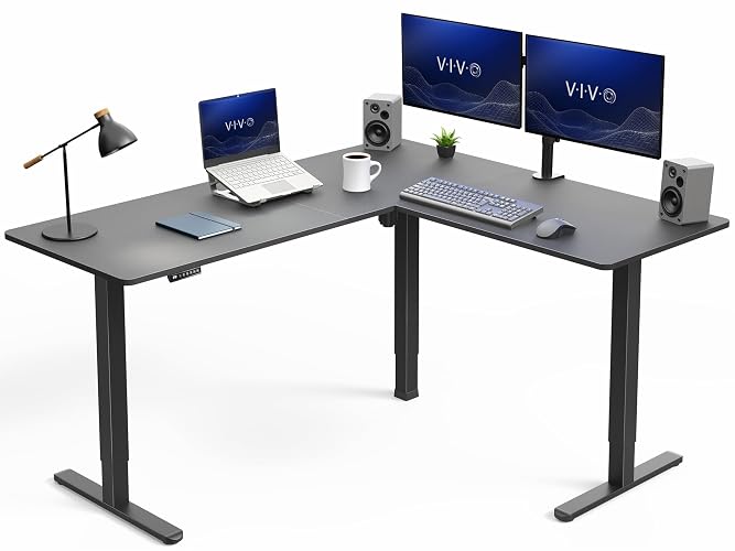 VIVO Electric 63 x 55 in Corner Standing Desk with Memory Presets | Black Top, Black Frame, Holds 225 lbs, Reversible L-Shaped Table, Sit Stand, Height Adjustable, DESK-E3CTB