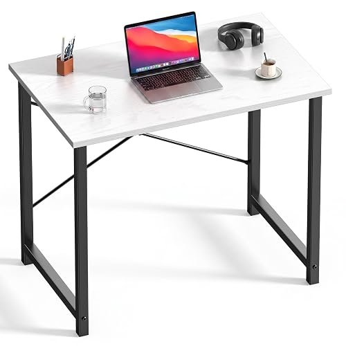 DUMOS 32 Inch Small Computer Desk, Home Office Desks for Bedroom, White | Modern Study Writing Work Table, Craft PC Gaming Desk Simple Workstation with Reinforcement Structure