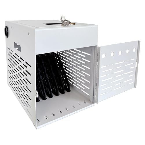 Plugsharge 8-Device Tablet & Laptop Charging Cabinet, Fully Assembled | Lockable Steel Charging Station for Chromebooks, iPads & Devices up to 14", Built for Schools & Offices,White
