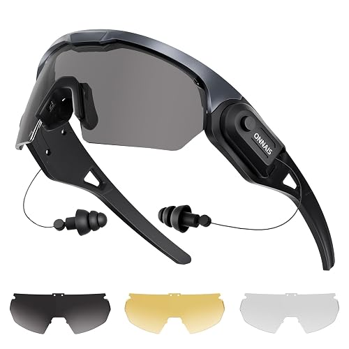 ONNAIS Safety Glasses ANSI Z87.1+ with Earplugs NRR 32dB | Range Protective Eyewear with Ear Protection, Anti-Fog Eye Protection for Industrial Work, Airsoft, Gifts for Men Women