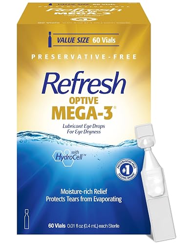 REFRESH OPTIVE MEGA-3 Lubricant Eye Drops Preservative-Free Artificial Tears, 0.01 fl oz (0.4 mL), 60 Single-Use Containers