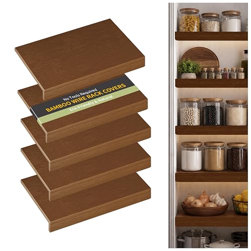 ClimbHope Wire Shelf Covers,24" W x 16" D,5pcs,Walnut | Bamboo Wire Rack Covers for Pantry and Closet,Tool-Free,Snap-On,Dnuable