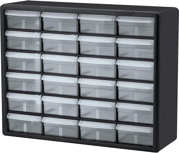 Akro-Mils 24-Drawer Plastic Storage Cabinet, 20" W x 6" D x 16" H, Black | Plastic Cabinet w/ Drawers for Garage Organization, Beads, Building Bricks Storage, Teacher Toolbox, Makeup, 10124