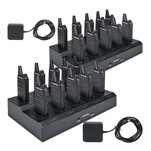 Retevis RT22 Business FRS Walkie Talkies with Multi-Charger (20 Pack) | Slim & Lightweight 2 Way Radios For School & Food Service, Charge 10 Radios At Once, Loud & Clear Audio, Respond Quickly