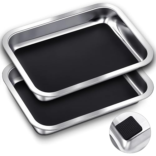 Conelist 2 Set 12.2 x 8.27 Inch Stainless Steel Dissection Pan with Wax and Rubber Nonslip Mat, Reusable Classroom Dissecting Pan, Laboratory Tray for Biology Lab, Science Education Supplies (Black)