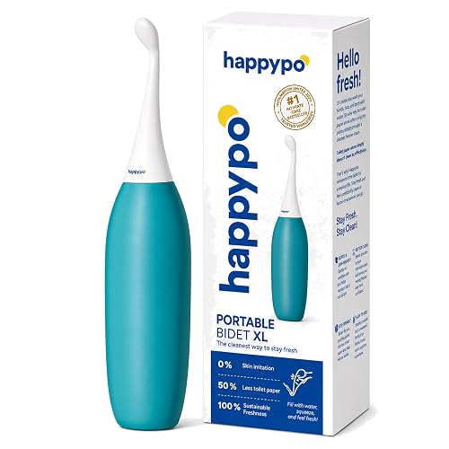 HappyPo The Original XL Butt Shower - Portable Bidet with 50% More Volume - The Easy-Bidet 2.0 Replaces Wet Wipes and Shower Toilet - Portable Bum Spray for Travel - Turquoise