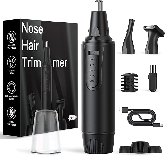 XOOMRSCP Nose Hair Trimmers for Men，Rechargeable Hair Trimmer 3 in 1 Painless Multifunctional Ear and Nose Hair Trimmer with IPX7 Waterproof Dual Edge Blades (Ink Black)