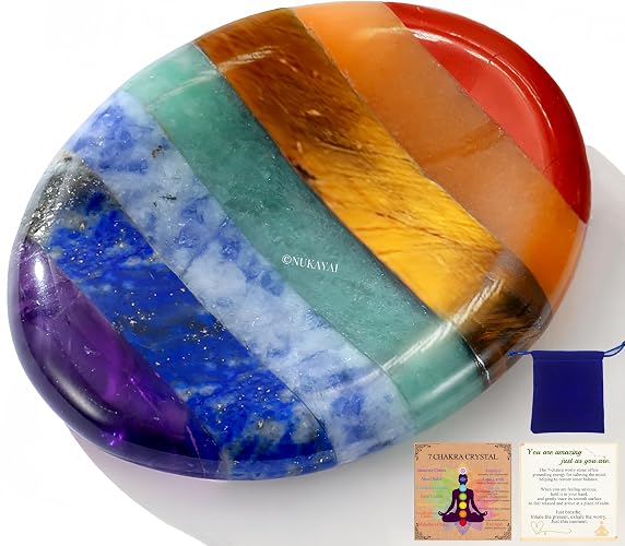 NUKAYAI 7 Chakra Worry Stone Healing Crystal–Anxiety Relief Items Gifts | Depression Stress Relief Fidget Sensory Stone Natural Thumb Meditation Accessories – Mental Health Crystal Gifts for Women