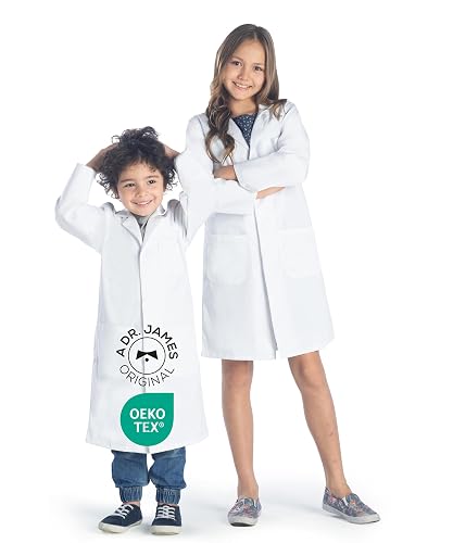 Dr. James Kids Lab Coat – White Child Lab Coat, 3 Pockets, Safety Snap Closure, Science & Dress-Up, Ages 2–16