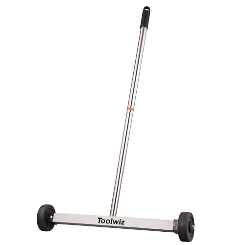 Toolwiz Magnetic Pick Up Sweeper 17-inch Wide, 8.8 Lbs Magnet Pull Force | 8.8 Lbs, Rolling Magnetic Sweeper, Heavy Duty Magnet Pickup with Smooth Wheels, Yard Tools, Clean Nails for Construction