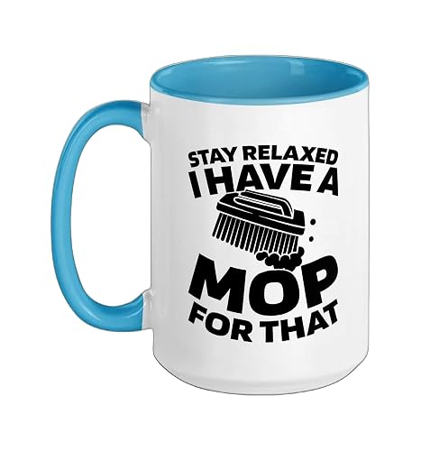 Cleaner Housekeeping - Sanitation Janitorial Cleaner Ceramic Mug, Blue/White, 15oz