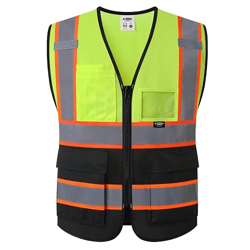 JKSafety Safety Vest for men women Hi Vis Vest with Pockets and Zipper High Visibility Reflective Vests BX320