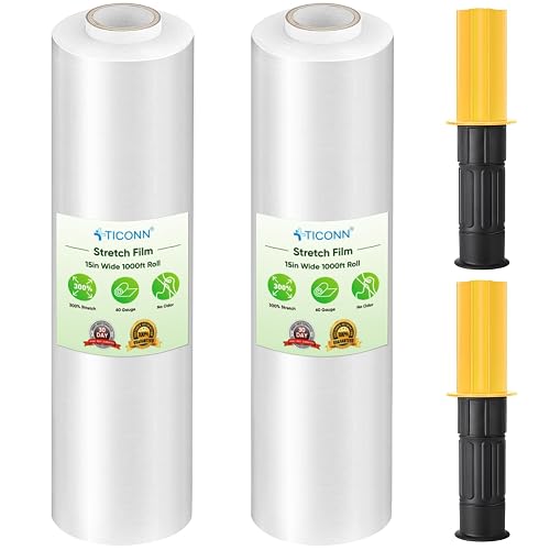 TICONN Stretch Wrap Roll, 15 in x 1000 ft Plastic Wrap for Moving Furniture | Odorless Industrial Strength Stretch Film, 300% Stretchability, Self-Adhering, Ideal for Furniture, Box Protection