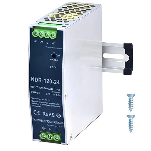 24VDC Power Supply NDR 120W DIN Rail Power Supply Switch Switching Converter DC 24V DC Power Adapter (Input 100-240VAC Output 24VDC 50/60HZ 24V 5A)