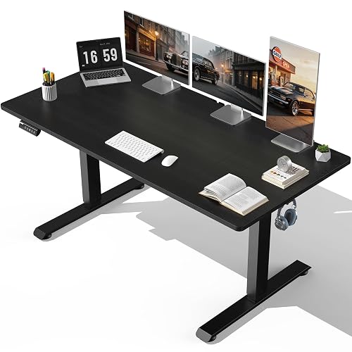 Veken 63"x28" Wider Large Standing Desk, Electric Height Adjustable, Black | Modern Workstation Computer Desk, Sit to Stand Up, Conference Room Tables for Home Office, Writing, Gaming Study