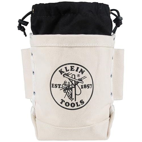 Klein Tools 5416TCP Canvas Tool Bag, Top Closing, 3-Pocket, 9 x 5 x 12-Inch | Extra Tall Top Closing Bolt Bag with 3-Inch Drawstring, 3 Pockets, Made with Heavy-Duty No. 4 Canvas