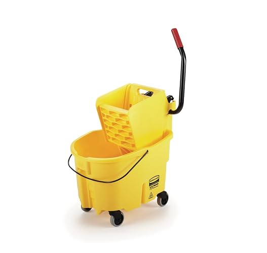 Rubbermaid Commercial Products WaveBrake 26QT Side-Press Mop Bucket, Yellow | Side-Press Wringer and Mop Bucket Combo on Wheels, Reduce Splashing, for Professional/Industrial Heavy-Duty Floor Cleaning