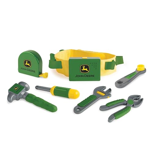 John Deere Deluxe Talking Toolbelt - 7-Piece Kids Tool Set - Interactive Construction Toys - Interactive Toddler Tools Playset - Green - 7 Count - Preschool Toys Ages 2 Years and Up