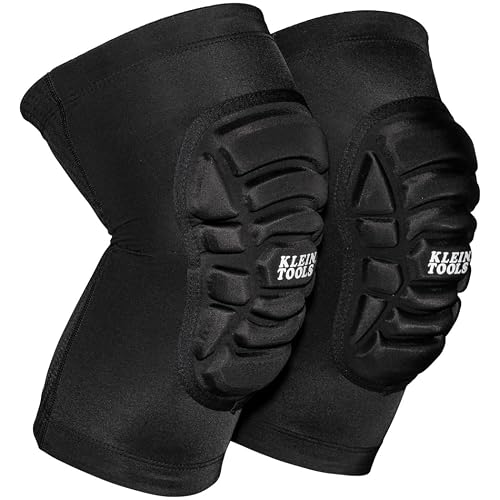 Klein Tools 60592 Knee Pads, Lightweight Padded Knee Sleeves, Breathable Mesh Back, Elastic Cuff with Slip-Resistant Silicone, Black, L/XL