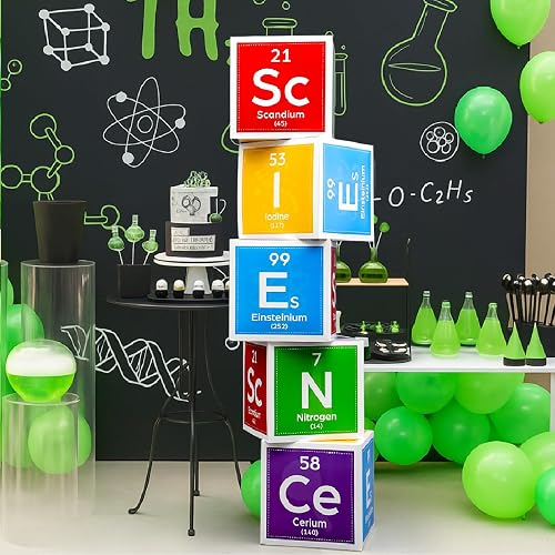 Ctosree 5 Pcs 12 Inches Large Science Party Decorations, Bright | Science Decorations Boxes, Mad Scientist Theme Birthday Party Decor for Classroom, Laboratory, Camera Props, Pre Folded