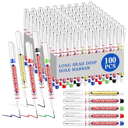 100 Pcs Long Nib Marker,20 mm Long Head Deep Hole Marker Pens(Colorful) | Construction Markers Marking Tool,Permanent Markers,Fine Nose Tip Markers for Drilling,Carpenter,Metal marking Pens