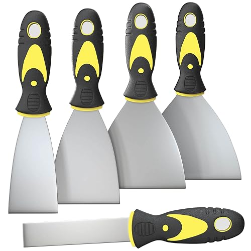 Rerdeim 5Pcs Putty Knife, Set, 1" 2" 3" 4" 5" Scraper, Spackle Knife, Paint Scraper, Scraper Tool, No Rusting, Perfect For Repairing Drywall, Removing Wallpaper, Mud, Plaster Scraping