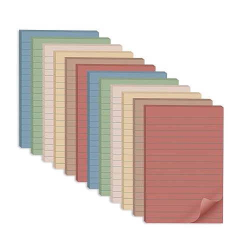 (12 Pack) Lined Sticky Notes 4x6 in,Vintage Large Notepads with Lines | Ruled Stickies Super Sticking Power,Office School Memo Note Pads,Post on Windows Doors,Recyclable,Easy to Write on