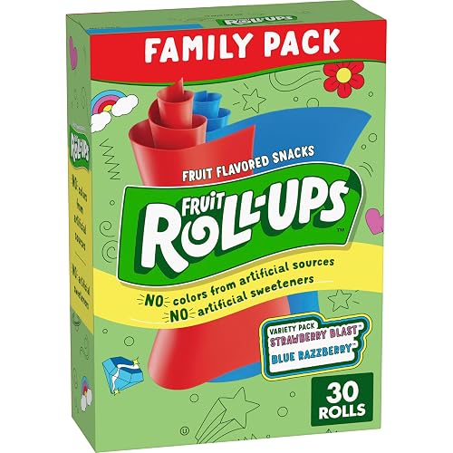 Fruit Roll-Ups Variety Pack Fruit Flavored Snacks, Gluten Free, 30 ct | 15 oz, Strawberry Blast & Blue Razzberry, No Artificial Colors, Gelatin Free, Vitamin C
