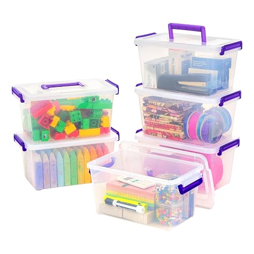 IRIS USA Storage Bins with Lids |Made in USA| 5 Qt - (6-Pack) - Clear | Built-In Handle Tote / Plastic Containers for Crafts, Art, Office & Study Supplies / Interlocking Latches