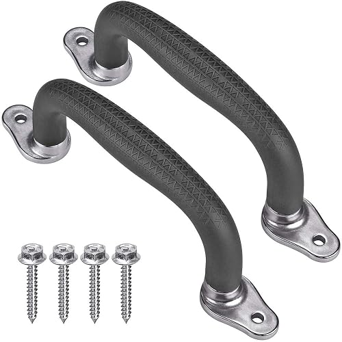 SELEWARE 2Pcs Black Playground Safety Handles Kids Playground Grab Handles | Non-Slip Durable Indoor Outdoor Playset Hand Grips for Playhouse, Treehouse, Climbing Frame, Jungle Gym, Swing Set