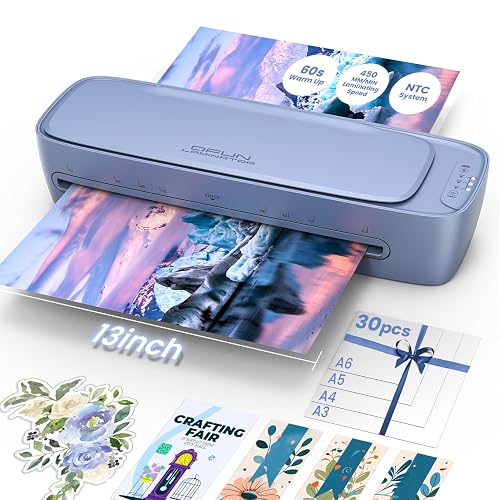 Qfun 11x17 Laminator Machine 13 Inch with 30 Laminating Sheets for Teachers | Silver,60s Warm-Up Cold Therma Lamination Machine, NTC Control, Anti-Jam, All-in-One Laminator Kit for Home, Office, School
