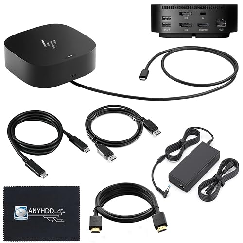 HP Docking Station for Laptop Dual Monitor and Charging Bundle - HP USB-C G5 Dock 5TW10AA / 5TW10UT / 5TW10AA#ABB with 120W Adapter, HDMI, DisplayPort, USB-C Cables & Microfiber Cleaning Cloth