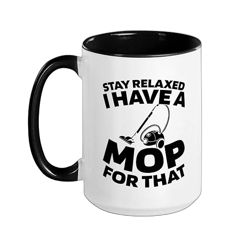 Cleaner Janitorial Housekeeping - Sanitation Cleaner Ceramic Mug, Black/White, 15oz