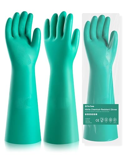 ThxToms Long Nitrile Chemical Resistant Gloves, Reusable Heavy Duty Safety Work Gloves, Acid, Alkali and Oil Protection