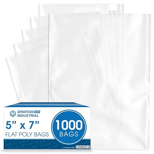 5" X 7" Open-End Flat Plastic Poly Bags (1000 Count) - 1.1 Mil Clear Bags | for Shipping, Packaging, Storage - No Adhesive Strip - Spartan Industrial