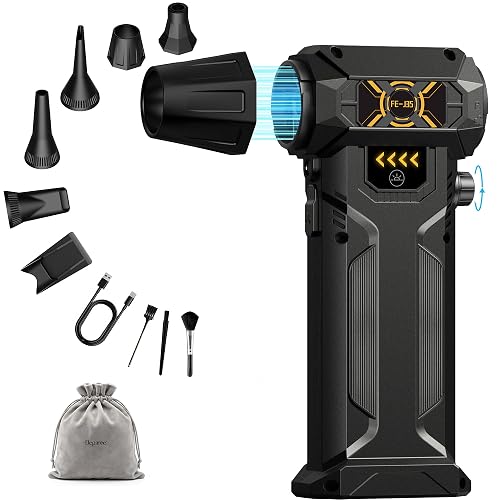 Compressed Air Duster, Stepless Speed Dial, Powerful Airflow, 130,000 RPM Rechargeable Air Blower for PC, Keyboard, Computer, Home, Car Interior, Electronics,6 Cleaning Nozzles, Compact 0.5lb (FE-J35)