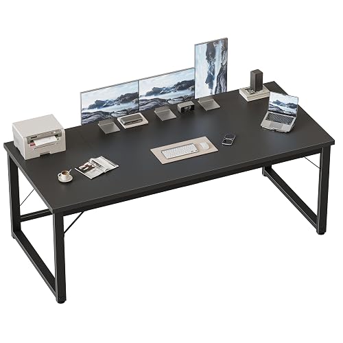 Mericonia 63 Inch Computer Desk, 1" Thick Large Office Table, Black | Modern Simple Style, Heavy Duty Industrial Frame, Large Study & Writing Table for Home Bedroom Work