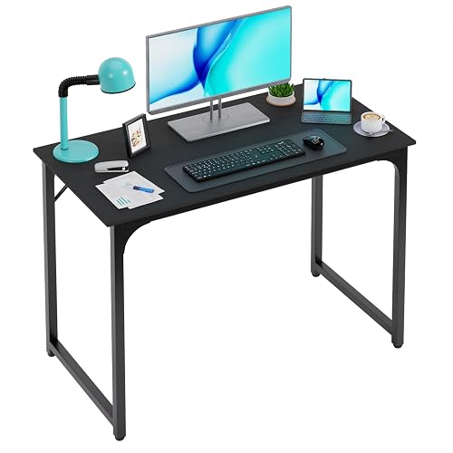 PayLessHere | 39 Inch Computer Desk | Black | Sturdy Office Desk | Metal Frame, Adjustable Feet | Water-Resistant, Scratchproof Surface | Writing Table for Home Office or Study | Pack of 1