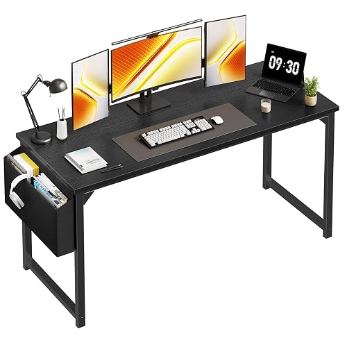 DUMOS 63" Computer Desk Home Office Desk, Gaming Desks, Black | Work Table, Writing Study Workstation, Reinforcement Structure, Simple Modern, Bedroom