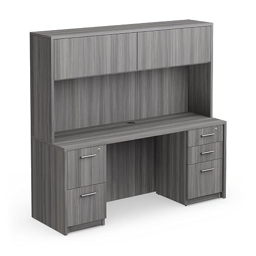 NBF Credenza Desk with Hutch Storage for Executive Office, Gray