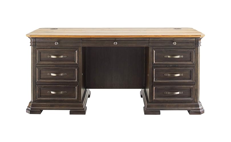 Double Pedestal Executive Desk Solid Wood Plank Top Fully Assembled Brown