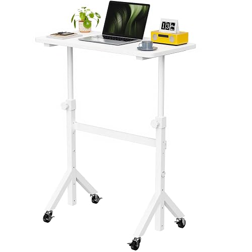 Marsail Mobile Standing Desk with Lockable Wheels and 6 Height Levels | 28.3-46.5 inch height range, triangular leg, larger lockable wheels, pin adjustment, walking pad and treadmill use